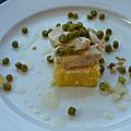 Poulet citron echalotes petits pois crème fraîche sur son nid de polenta 